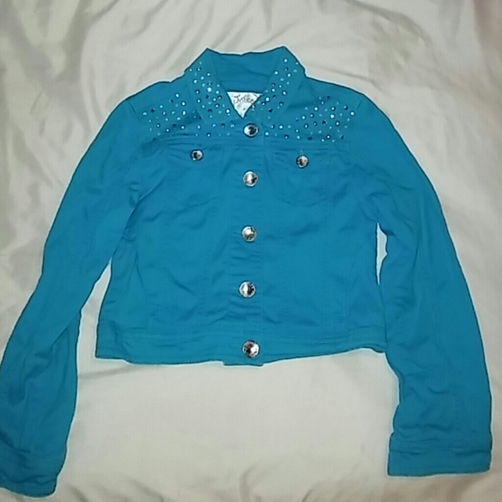 Girls teal blue embellished Jean jacket